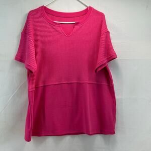 Hot pink women’s V-neck waffle XL T-shirt cozy femini